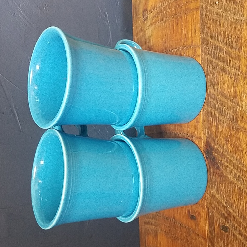 Set of 4 Turquoise Fiesta Ware Ring Handle Coffee Mugs